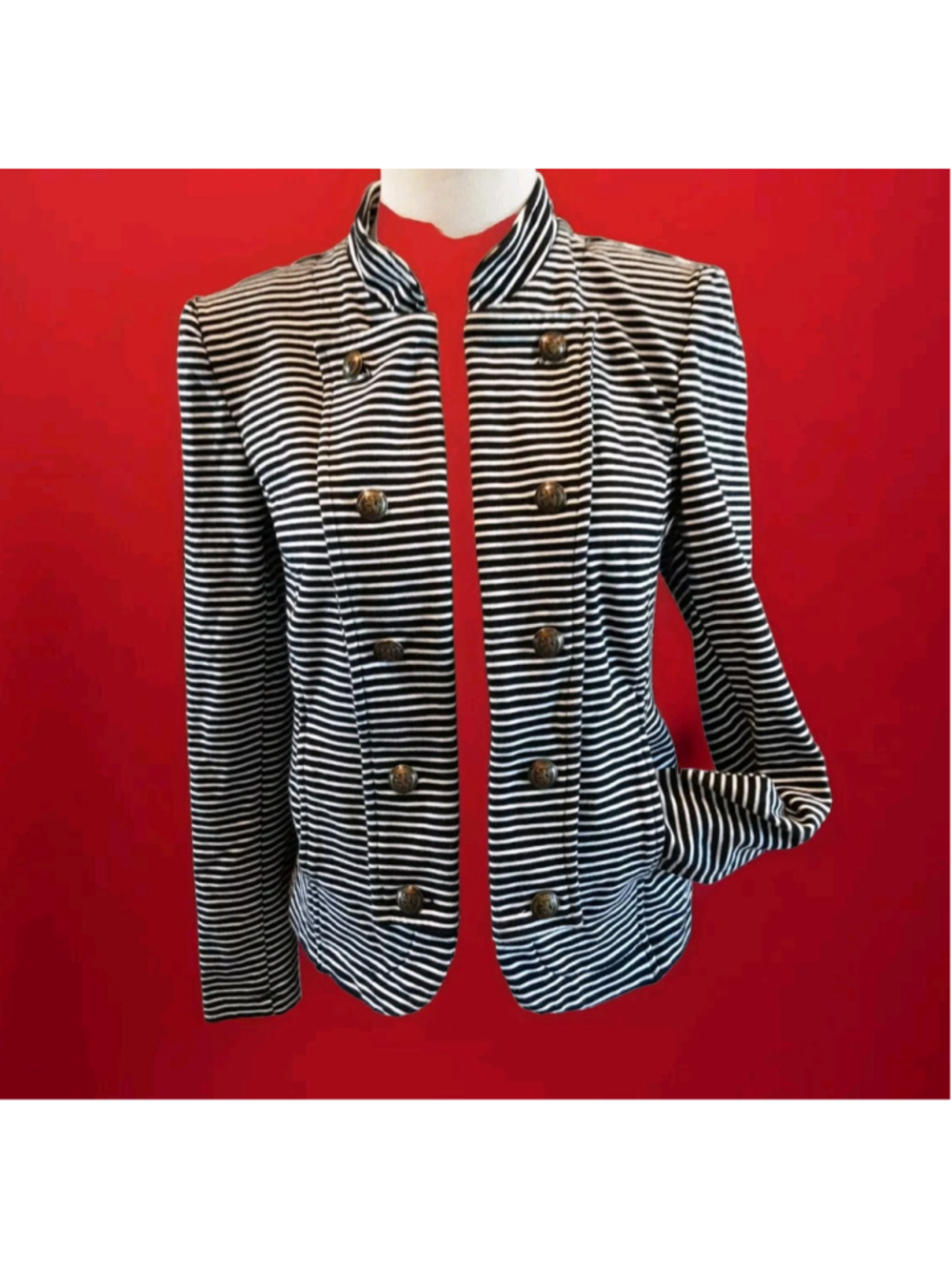 TOMMY HILFIGER-Military Classic Navy White Striped Cotton Knit Open Jacket Sz S